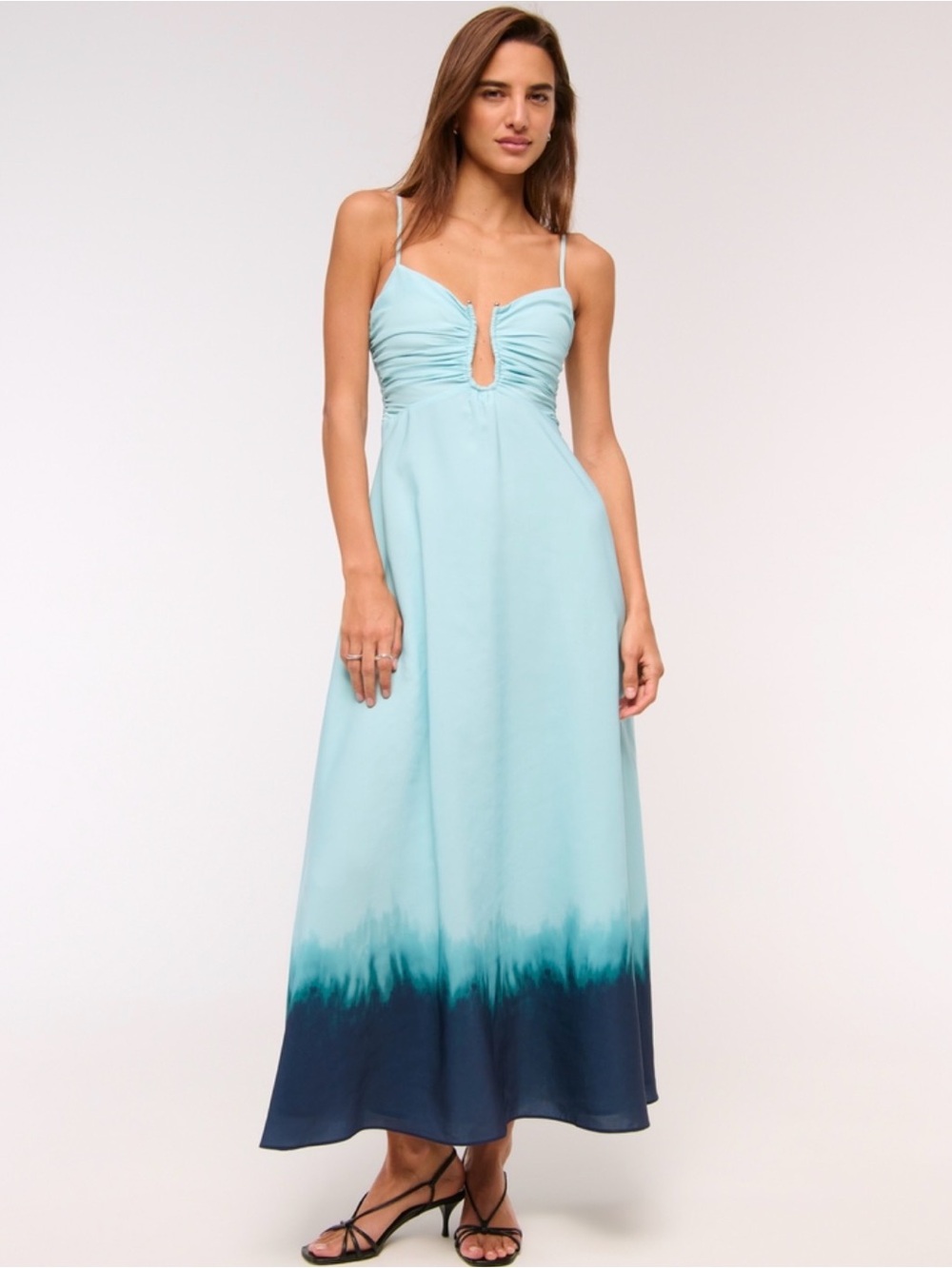 Mermaidcore Light Blue Ombre Maxi Dress with Keyhole Front